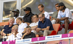 15.08.2026, Fussball Bundesliga 2026/2027, Testspiel Telecom-Cup, FC Bayern München - RB Leipzig, in der Allianz-Arena München, Ehrentribüne mit Sportvorstand Max Eberl (Bayern München), Rouven Kasper (VORSTAND MARKETING UND VERTRIEB, FC Bayern), Vorstandsvorsitzender Jan-Christian Dreesen (FC Bayern München), Dayot Upamecano (FC Bayern München), Michael Olise (FC Bayern München), Harry Kane (FC Bayern München), Präsident Herbert Hainer (FC Bayern) Joao Palhinha (FC Bayern München), Serge Gnabry (FC Bayern München) 