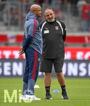 18.08.2026, Fussball Bundesliga 2026/2027, Testspiel, 1.FC Heidenheim - FC Bayern München, in der Voith-Arena Heidenheim, v.l. Trainer Vincent Kompany (FC Bayern München) und Trainer Frank Schmidt (1. FC Heidenheim 1846) 