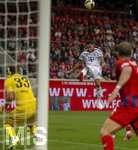 18.08.2026, Fussball Bundesliga 2026/2027, Testspiel, 1.FC Heidenheim - FC Bayern München, in der Voith-Arena Heidenheim, Jamal Musiala (Bayern München) Kopfball 
