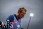 18.08.2026, Fussball Bundesliga 2026/2027, Testspiel, 1.FC Heidenheim - FC Bayern München, in der Voith-Arena Heidenheim, Harry Kane (FC Bayern München) nachdenklich beim Aufwärmen.