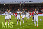 18.08.2026, Fussball Bundesliga 2026/2027, Testspiel, 1.FC Heidenheim - FC Bayern München, in der Voith-Arena Heidenheim, verhaltener Schlussjubel der Bayernspieler nach dem Sieg, Hiroki Ito (FC Bayern München), Aleksandar Pavlovic (Bayern München) , Jonathan Tah (FC Bayern München), Harry Kane (FC Bayern München).