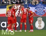 22.08.2026, Fussball DFB-Pokal 2026/27, 1.Runde, TSV 1860 München - Holstein Kiel, im Stadion an der Grünwalderstrasse in München, Torjubel von Phil Harres (Holstein Kiel) nachdenklich seinem Treffer zum 0:1


