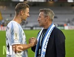 22.08.2026, Fussball DFB-Pokal 2026/27, 1.Runde, TSV 1860 München - Holstein Kiel, im Stadion an der Grünwalderstrasse in München, v.l. Dennis Dressel (TSV 1860 München) und Präsident Gernot Mang (TSV 1860 München) 


