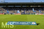 22.08.2026, Fussball DFB-Pokal 2026/27, 1.Runde, TSV 1860 München - Holstein Kiel, im Stadion an der Grünwalderstrasse in München,  Schild auf dem Rasen: DFB-Pokal Gewinnerbleibt (Slogan)