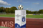 23.08.2026, Fussball Bezirksliga Schwaben Süd 2026/27, 6.Spieltag, FC Bad Wörishofen - FC Thalhofen, im Stadion Bad Wörishofen. Der Spielball von Adidas liegt auf der Stele bereit. Mit den besten Wünschen vom FC Bad Wörishofen