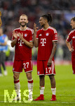 28.08.2026, Fussball Bundesliga 2026/2027, 1.Spieltag, FC Bayern München - VfB Stuttgart, in der Allianz-Arena München, v.li: Konrad Laimer (FC Bayern München), Michael Olise (FC Bayern München) gut gelaunt 