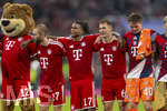 28.08.2026, Fussball Bundesliga 2026/2027, 1.Spieltag, FC Bayern München - VfB Stuttgart, in der Allianz-Arena München, Schlussjubel, Konrad Laimer (FC Bayern München), Michael Olise (FC Bayern München), Joshua Kimmich (FC Bayern München), Torwart Jonas Urbig (FC Bayern München), 
