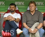 30.08.2026, Fussball Bundesliga 2026/2027, 1.Spieltag, FC Augsburg - FC Schalke 04, in der WWK-Arena Augsburg, v.l. Trainer Miron Muslic (Schalke 04) und Youri Mulder (FC Schalke 04)

