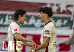 30.08.2026, Fussball Bundesliga 2026/2027, 1.Spieltag, FC Augsburg - FC Schalke 04, in der WWK-Arena Augsburg, Torjubel v.li: Young-woo Seol (FC Augsburg), Rodrigo Ribeiro (FC Augsburg),  