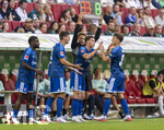 30.08.2026, Fussball Bundesliga 2026/2027, 1.Spieltag, FC Augsburg - FC Schalke 04, in der WWK-Arena Augsburg, Auswechslungen, Junior Dina Ebimbe (Schalke 04), Maximilian Wöber (FC Schalke 04), Robin Gosens (FC Schalke 04), Vitalie Becker (FC Schalke 04) 