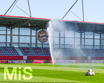 06.09.2026, München, Deutschland. Google Pixel Frauen-Bundesliga: FC Bayern München Frauen gegen SC Freiburg Frauen am FC Bayern Campus. Übersicht mit der Bewässerungsanlage