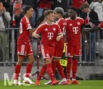 10.09.2026, Fussball UEFA Championsleague 2026/2027: 1.Spieltag,  FC Bayern München - FK Bodo/Glimt, in der Allianz-Arena München, v.l. Jamal Musiala (Bayern München), Joshua Kimmich (FC Bayern München), Luis Diaz (FC Bayern München) und Alphonso Davies (FC Bayern München) jubeln
  

