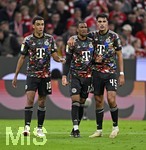 18.09.2026, Fussball Bundesliga 2026/2027, 4.Spieltag, FC Bayern München - 1.FC Union Berlin, in der Allianz-Arena München,   v.l. Jamal Musiala (Bayern München), Michael Olise (FC Bayern München) und Aleksandar Pavlovic (Bayern München)  


