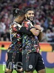 18.09.2026, Fussball Bundesliga 2026/2027, 4.Spieltag, FC Bayern München - 1.FC Union Berlin, in der Allianz-Arena München,  Ismael Saibari (FC Bayern München) jubelt mit Michael Olise (FC Bayern München) 


