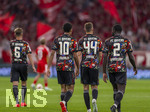 18.09.2026, Fussball Bundesliga 2026/2027, 4.Spieltag, FC Bayern München - 1.FC Union Berlin, in der Allianz-Arena München, v.li: Jamal Musiala (Bayern München), Josip Stanisic (Bayern München), Dayot Upamecano (FC Bayern München) 