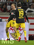19.09.2026, Fussball 1. Bundesliga 2026/2027, 4.Spieltag, VfB Stuttgart - Borussia Dortmund, in der MHP-Arena Stuttgart, Torjubel v.l. Maximilian Beier (Borussia Dortmund) und Konstantinos Karetsas (Borussia Dortmund) 
 

