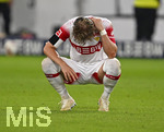 19.09.2026, Fussball 1. Bundesliga 2026/2027, 4.Spieltag, VfB Stuttgart - Borussia Dortmund, in der MHP-Arena Stuttgart,  Finn Jeltsch (Stuttgart) ist nach dem Spiel enttäuscht.
 

