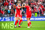 22.09.2026, Unterhaching, Deutschland. UEFA Women's Champions League, 1. Spieltag der Ligaphase: FC Bayern München Frauen gegen Manchester City. UWCL-Auftakt der FC Bayern Frauen und erstes UWCL-Pflichtspiel im neuen Zuhause Sportpark Unterhaching. FC Bayern jubelt. Jovana Damnjanovi? (FC Bayern Frauen) mit Klara Bühl (FC Bayern Frauen)