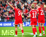 22.09.2026, Unterhaching, Deutschland. UEFA Women's Champions League, 1. Spieltag der Ligaphase: FC Bayern München Frauen gegen Manchester City. UWCL-Auftakt der FC Bayern Frauen und erstes UWCL-Pflichtspiel im neuen Zuhause Sportpark Unterhaching. FC Bayern jubelt. Jovana Damnjanovi? (FC Bayern Frauen)