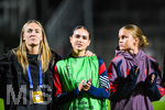 22.09.2026, Unterhaching, Deutschland. UEFA Women's Champions League, 1. Spieltag der Ligaphase: FC Bayern München Frauen gegen Manchester City. UWCL-Auftakt der FC Bayern Frauen und erstes UWCL-Pflichtspiel im neuen Zuhause Sportpark Unterhaching. Magdalena Eriksson (FC Bayern Frauen) mit Kassandra Potsi (FC Bayern Frauen) unjd Sophie Proost (FC Bayern Frauen)