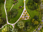 24.09.2026,  Bad Wörishofen im Unterallgäu. Barfusspfad im Kurpark als Luftaufnahme mit der Perspektive von Oben.