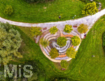 24.09.2026,  Bad Wörishofen im Unterallgäu. Barfusspfad im Kurpark als Luftaufnahme mit der Perspektive von Oben.