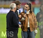 27.09.2026, Fussball UEFA Nations-League 2026/2027, 2.Spieltag, Deutschland - Griechenland, in der WWK-Arena Augsburg, v.l. TV Experte Bastian Schweinsteiger, Bundestrainer Jürgen Klopp (Deutschland) und TV Moderatorin Ester Sedlaczek (Deutschland). 