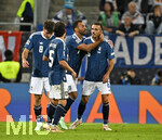 27.09.2026, Fussball UEFA Nations-League 2026/2027, 2.Spieltag, Deutschland - Griechenland, in der WWK-Arena Augsburg, Der Torschütze Dimitris Kourbelis (Griechenland) jubelt mit seinen Mitspielern