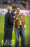 27.09.2026, Fussball UEFA Nations-League 2026/2027, 2.Spieltag, Deutschland - Griechenland, in der WWK-Arena Augsburg, v.li: TV-Experte Bastian Schweinsteiger, Bundestrainer Jürgen Klopp (Deutschland) bei Esther Sedlaczek am BR-ARD Mikrofon am Spielfeldrand 