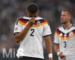 01.10.2026, Fussball UEFA Nations-League 2026/2027, 3.Spieltag, Deutschland - Serbien, in der Allianz-Arena München. Malick Thiaw (Deutschland) nachdenklich.