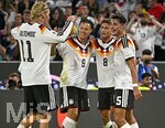 01.10.2026, Fussball UEFA Nations-League 2026/2027, 3.Spieltag, Deutschland - Serbien, in der Allianz-Arena München. Torjubel v.l. Nick Woltemade (Deutschland), Derry Scherhant (Deutschland), Tom Bischof (Deutschland) und Alexander Pavlovic (Deutschland) 