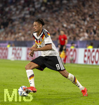 01.10.2026, Fussball UEFA Nations-League 2026/2027, 3.Spieltag, Deutschland - Serbien, in der Allianz-Arena München. Derry Scherhant (Deutschland) am Ball 