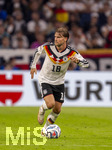 01.10.2026, Fussball UEFA Nations-League 2026/2027, 3.Spieltag, Deutschland - Serbien, in der Allianz-Arena München. Maximilian Mittelstädt (Deutschland) am Ball 
