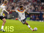 01.10.2026, Fussball UEFA Nations-League 2026/2027, 3.Spieltag, Deutschland - Serbien, in der Allianz-Arena München. Bambase Conte (Deutschland) am Ball 