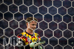 01.10.2026, Fussball UEFA Nations-League 2026/2027, 3.Spieltag, Deutschland - Serbien, in der Allianz-Arena München. Torwart Jonas Urbig (Deutschland) beim Aufwärmen.