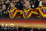 01.10.2026, Fussball UEFA Nations-League 2026/2027, 3.Spieltag, Deutschland - Serbien, in der Allianz-Arena München. Ersatzspieler bei der Nationalhymne, Torwart Finn Dahmen (Deutschland), Jonathan Burkardt (Deutschland),   