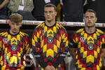 01.10.2026, Fussball UEFA Nations-League 2026/2027, 3.Spieltag, Deutschland - Serbien, in der Allianz-Arena München. Ersatzspieler  Lennart Karl (Deutschland), Said El Mala (Deutschland), David Raum (Deutschland) 