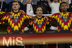 01.10.2026, Fussball UEFA Nations-League 2026/2027, 3.Spieltag, Deutschland - Serbien, in der Allianz-Arena München. Ersatzspieler bei der Nationalhymne, Yannik Engelhardt (Deutschland), Mika Baur (Deutschland), Bambase Conte (Deutschland) 
, 