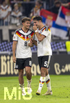 01.10.2026, Fussball UEFA Nations-League 2026/2027, 3.Spieltag, Deutschland - Serbien, in der Allianz-Arena München. nach dem Spiel, v.li: Tom Bischof (Deutschland), Alexander Pavlovic (Deutschland) gut gelaunt 