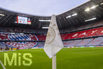 01.10.2026, Fussball UEFA Nations-League 2026/2027, 3.Spieltag, Deutschland - Serbien, in der Allianz-Arena München. Stadionansicht noch leer vor dem Spiel. Die Eckfahne ist mit dem DFB-Logo versehen.