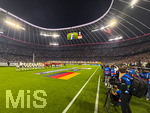 01.10.2026, Fussball UEFA Nations-League 2026/2027, 3.Spieltag, Deutschland - Serbien, in der Allianz-Arena München. Aufstellung zur Nationalhymne der beiden Mannschaften.