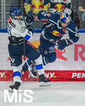 09.10.2026, München, Deutschland. PENNY DEL, Deutsche Eishockey Liga, Saison 2026/27, 7. Spieltag: EHC Red Bull München gegen ERC Ingolstadt im SAP Garden in München. Lucas Thaler (EHC Red Bull München) fällt gleich hin