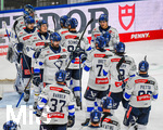09.10.2026, München, Deutschland. PENNY DEL, Deutsche Eishockey Liga, Saison 2026/27, 7. Spieltag: EHC Red Bull München gegen ERC Ingolstadt im SAP Garden in München. Ingolstadt beim Jubel, jubelnd, feiernd nach dem Enstand