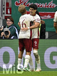 10.10.2026, Fussball Bundesliga 2026/2027, 5.Spieltag, FC Augsburg - FC Bayern München, in der WWK-Arena Augsburg, Torjubel v.l. Hennes Behrens (FC Augsburg) und Rodrigo Ribeiro (FC Augsburg) , Tor zum 2:1


