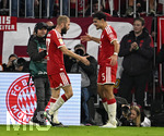 17.10.2026, Fussball Bundesliga 2026/2027, 6.Spieltag, FC Bayern München - RB Leipzig, in der Allianz-Arena München,   Torjubel v.l. Konrad Laimer (FC Bayern München)  und Aleksandar Pavlovic (FC Bayern München) 


