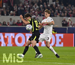 20.10.2026, Fussball UEFA Champions-League League 2026/2027, 3.Spieltag, VfB Stuttgart - Atletico Madrid, in der MHP-Arena Stuttgart, v.l. Julian Alvarez (Atletico Madrid) gegen Ramon Hendriks (Stuttgart) 
  

