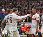 20.10.2026, Fussball UEFA Champions-League League 2026/2027, 3.Spieltag, VfB Stuttgart - Atletico Madrid, in der MHP-Arena Stuttgart, Torjubel Jamie Leweling (Stuttgart) 
  

