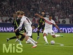 20.10.2026, Fussball UEFA Champions-League League 2026/2027, 3.Spieltag, VfB Stuttgart - Atletico Madrid, in der MHP-Arena Stuttgart, Jamie Leweling (Stuttgart) Torschuss zum 1:0
  

