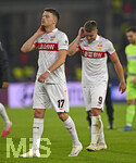 20.10.2026, Fussball UEFA Champions-League League 2026/2027, 3.Spieltag, VfB Stuttgart - Atletico Madrid, in der MHP-Arena Stuttgart, v.l. Dzenan Pejcinovic (Stuttgart) und Ermedin Demirovic (Stuttgart) sind enttäuscht
  

