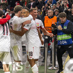 20.10.2026, Fussball UEFA Champions-League League 2026/2027, 3.Spieltag, VfB Stuttgart - Atletico Madrid, in der MHP-Arena Stuttgart, Torjubel, li: Angelo Stiller (Stuttgart) mit Jamie Leweling (Stuttgart) 